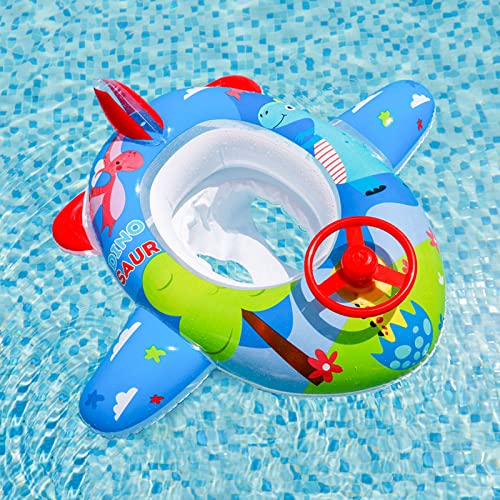 WM22011 Growinlove Inflatable Airplane Swimming Float for Kids, Baby Swim Float with Steering Wheel and Horn, Baby Safe Summer Fun Pool Floats for Kids