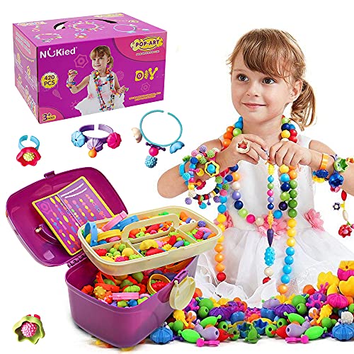 HS21002 Happytime Snap Pop Beads Girls Toy 420 Pieces DIY Jewelry Marking Kit Fashion Fun for Necklace Ring Bracelet Art Kids Crafts Birthday Fun Gifts Toys for 3, 4, 5, 6, 7 ,8 Year Old Kids Girls