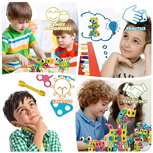 HJ21002 Toys Building Blocks - 223 PCS Educational Construction Tiles Set Engineering Kit with Drill Toy Creative Activities Games Learning Toys Gift for Kids Ages 3 4 5 6 7 8 9 10 Year Old Boys Girls