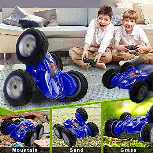 Remote Control Car Stunt Car - 360° Rotating Racing Cars 4WD Double Sided Flips Spins RC Car 2.4GHz High Speed Off Road Vehicle with LED Headlights Gifts Toys for Boys Age 6-12 Years Old Kids