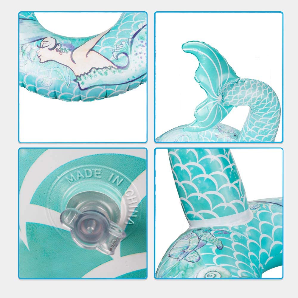 Cute Mermaid Tail Pool Float 30 Inches Cute Mermaid Inflatable Pool Float Swimming Ring Summer Party Beach Lounge Lilos for Kids