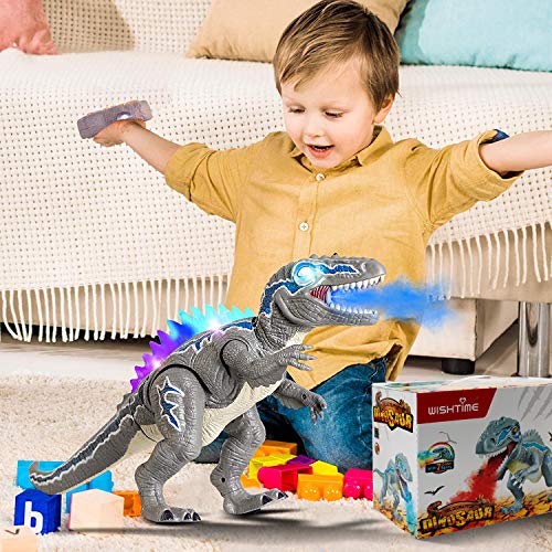 TOP20010  Remote Control Dinosaur Toys for Kids - Electronic Toy Walking Spray Mist Realistic Velociraptor Dinosaur Toys with LED Light Up, Roaring Sound, Shaking Head For Toddlers Boys Girls