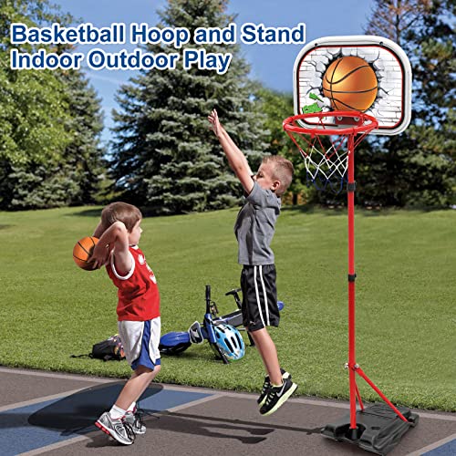 TOP19044 Kids Basketball Hoop Set - Kids Basketball Hoop and Stand, Portable Wall Basketball Hoop, Height Adjustable Kids Basketball Hoop with Ball and Net, Outdoor Toys for Indoor Sports Games Backyard