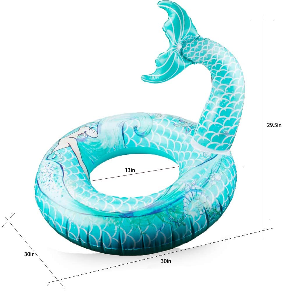 Cute Mermaid Tail Pool Float 30 Inches Cute Mermaid Inflatable Pool Float Swimming Ring Summer Party Beach Lounge Lilos for Kids
