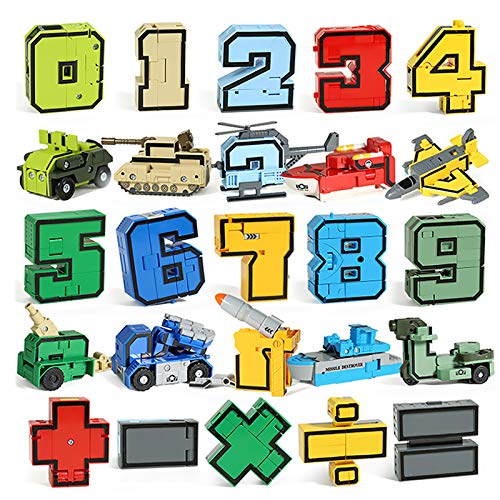 XLX20001 Number Deformation Robot Toys, Assemble Building Blocks Kits Digital Robot, Transform Into Car Vehicle/Dinosaur, Educational Learning Gift