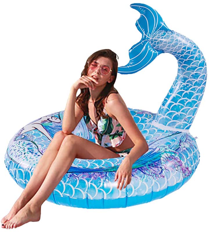 Cute Mermaid Tail Pool Float 30 Inches Cute Mermaid Inflatable Pool Float Swimming Ring Summer Party Beach Lounge Lilos for Kids