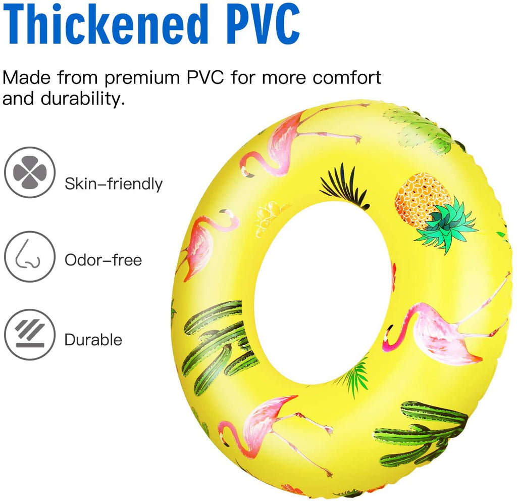Cartoon Swim Ring, Inflatable Durable Round Shaped Animals Summer Pool Beach Party Swimming Float Tube, Water Fun Swim Pool Toys with Repair Patch for Kids Teens Adults