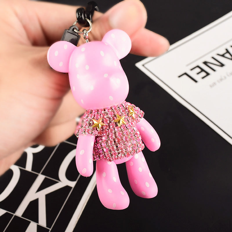 Korean Creative Rhinestone Diamond Bear Car Key Ring Handbag Pendant Cute Clip Doll Machine Small Gift
