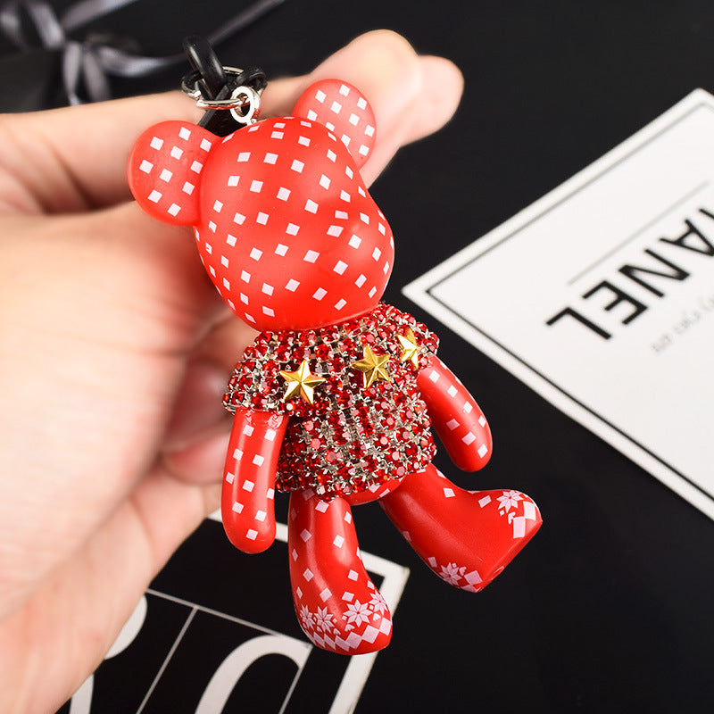 Korean Creative Rhinestone Diamond Bear Car Key Ring Handbag Pendant Cute Clip Doll Machine Small Gift