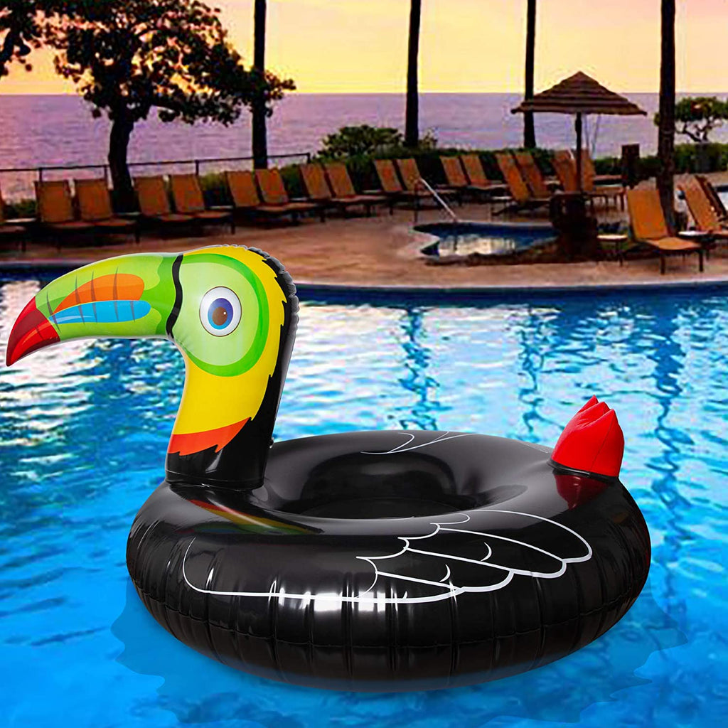 Tropical Toucan Inflatable Pool Float Ride On Beach Swimming Ring - Hawaiian Luau Themed Water Toys Party Supplies for Kids Adults