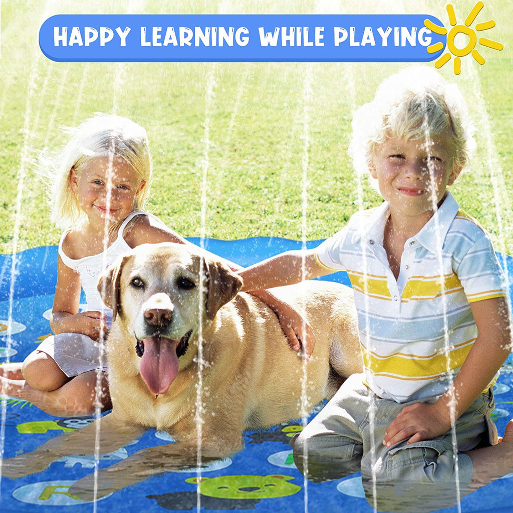 68In Splash Pad, Outdoor Sprinkler Splash Mat Inflatable Swimming Pool for Dogs “Animals & from A to Z”