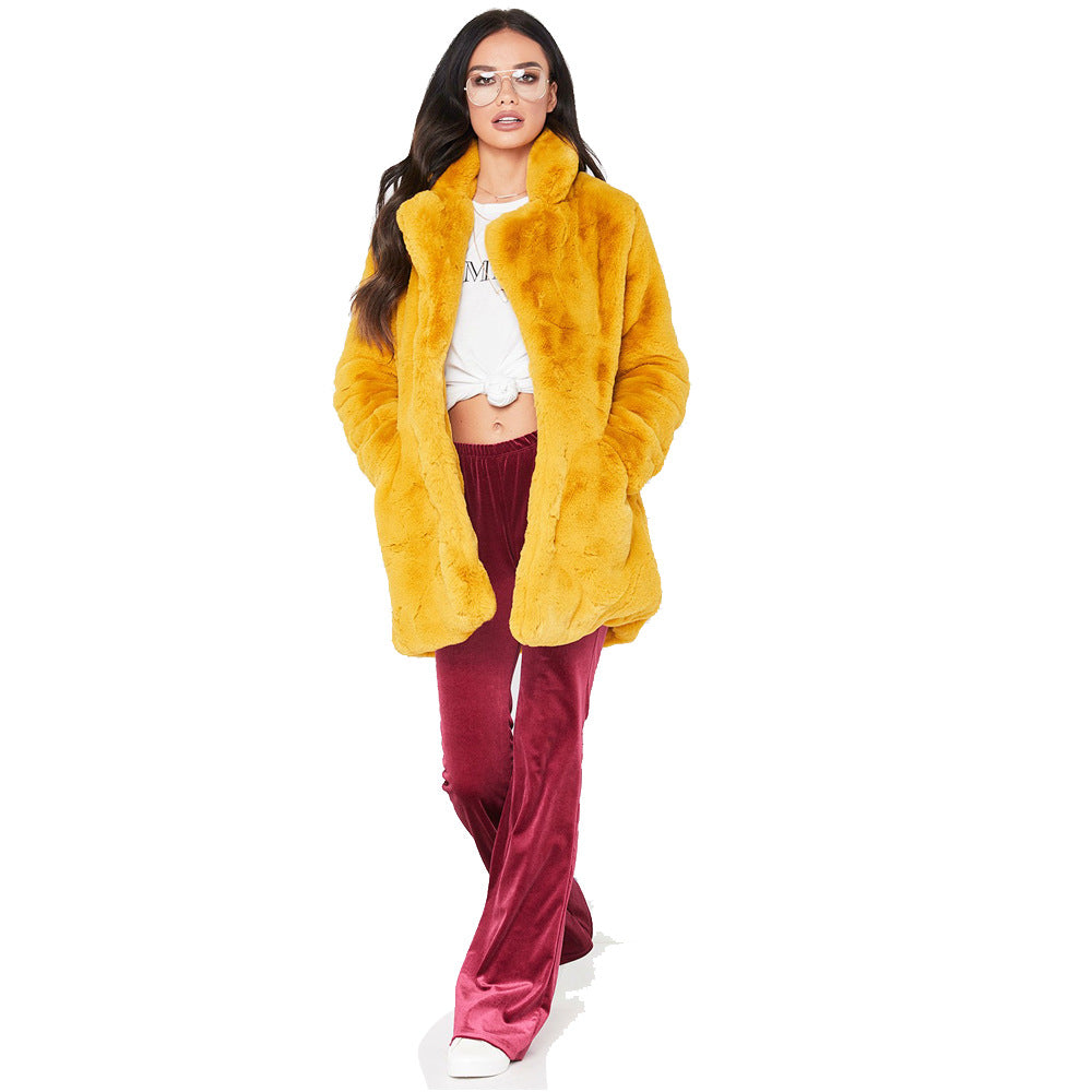 YM-8268 Women's Long Sleeve Solid Color Winter Warm Coat Outwear with Pocket Overcaot