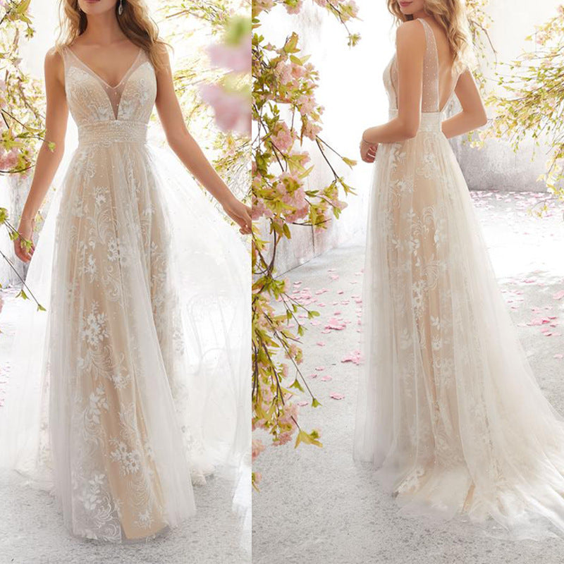 Sexy B- Neck Sleeveless Lace Wedding Dress