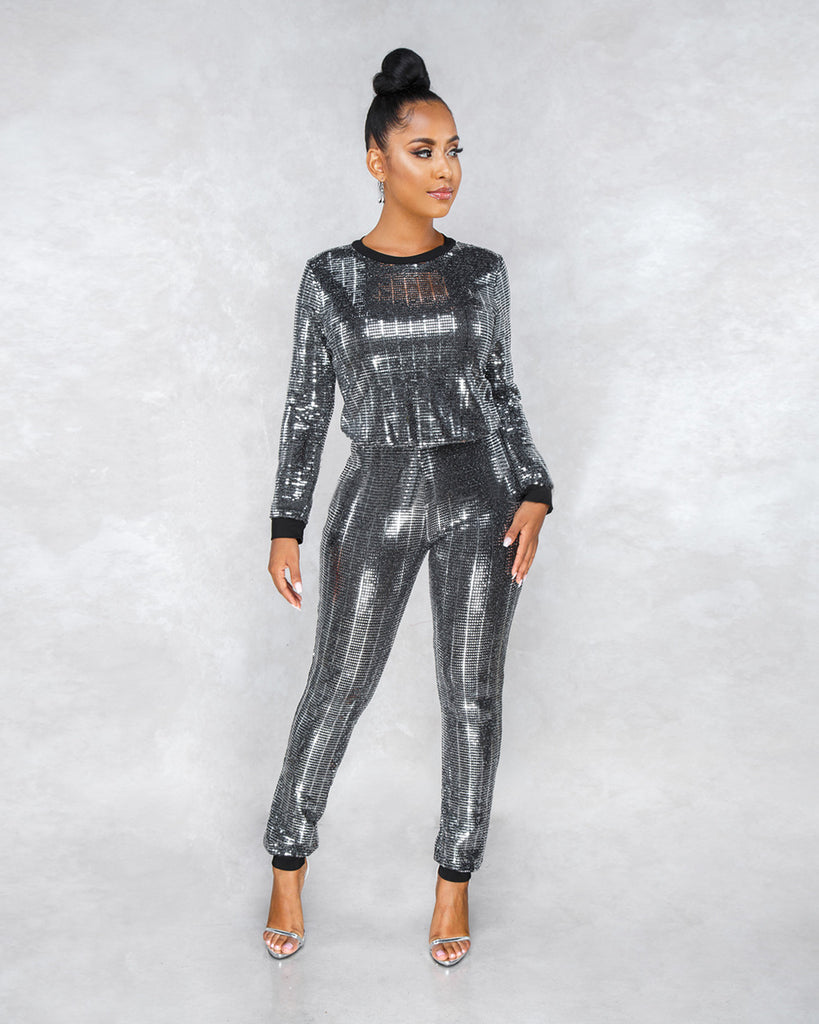 Sexy Sequined Long Sleeve Multicolor Suit
