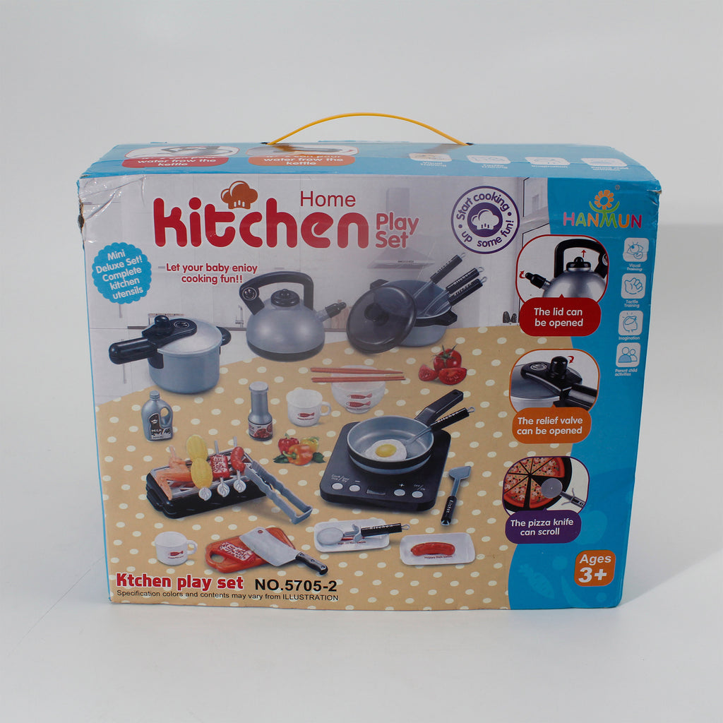 HANMUN 36 Pieces Cooking Pretend Play Toy Kitchen Cookware Playset Including Pots and Pans Play Food, Cutting Vegetables, Toy Utensils Gray