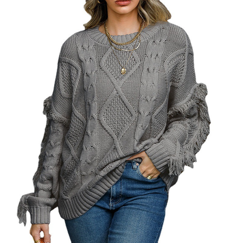 Pullover Women's Sweater Solid Color Long Sleeve round Neck Sweater