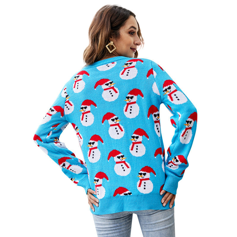 Christmas European and American Women's Pullover Long Sleeve Cute Ice Man Christmas Sweater