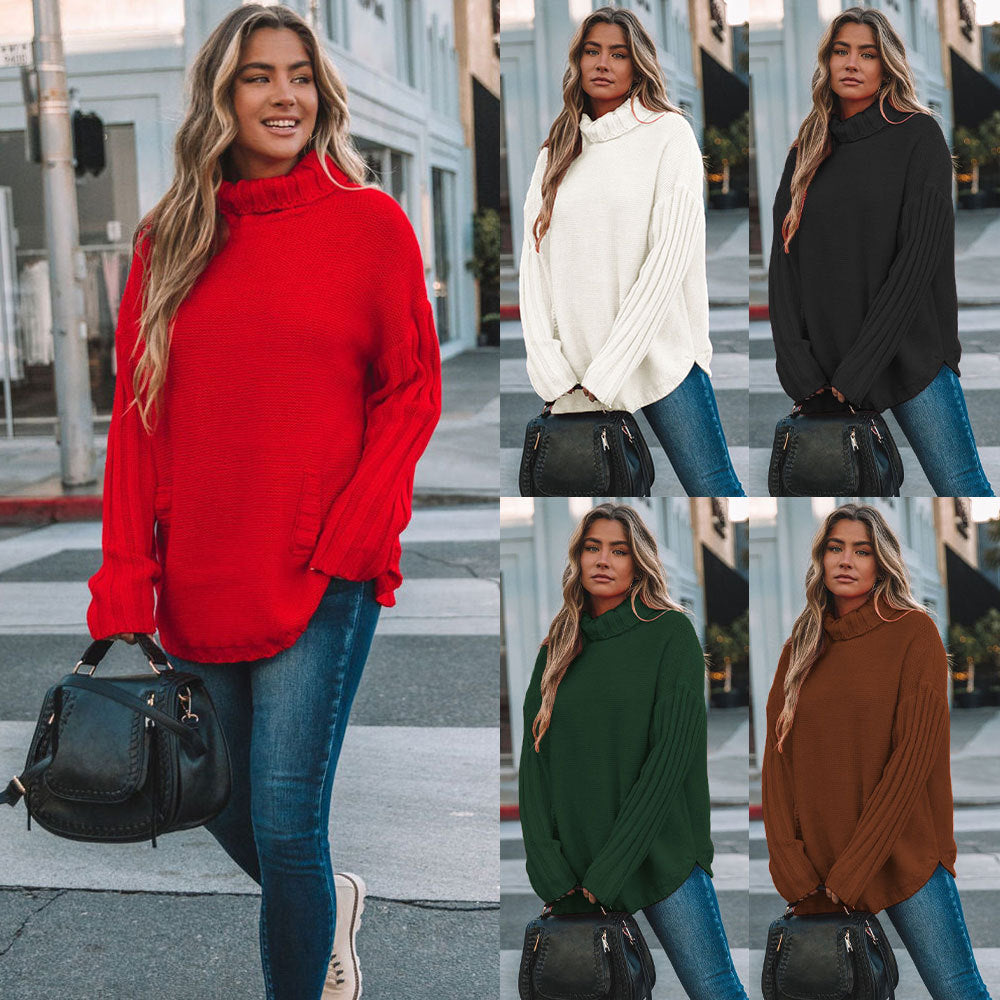 Solid Color Pullover Women's Knitwear Women Loose plus Size Turtleneck Foreign Trade Sweater Women
