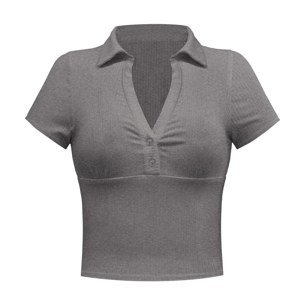 Summer Women's Retro Chic Waist-Tight Shirt Skinny Short Polo Short-Sleeved Casual T-shirt Top