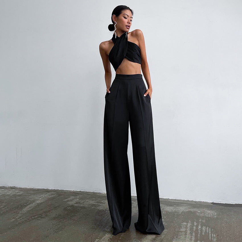 Casual Fashion Mop Pants Trousers All-Matching Women's Wear Lengthened Trousers Satin Draping Silky Texture Ice Silk