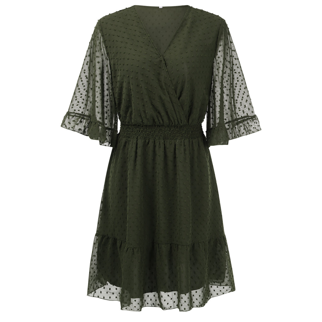 2022 summer new lace polka dot skirt European and beautiful women's temperament chiffon dress short skirt