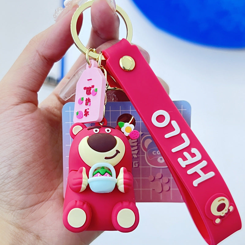 Strawberry Bear PVC Epoxy Doll Lovely Key Buckle Pendant Gift Cartoon Girlish Handbag Pendant Small Jewelry