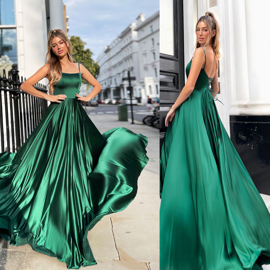 Long Sexy European And American Strap Backless Bridesmaid Evening Dress