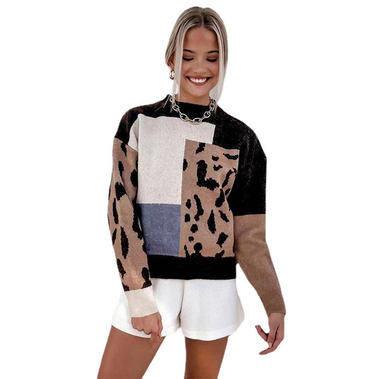Leopard Print Turtleneck Pullover Sweater European And American Style Women Plus Size Long Sleeve Sweater For Women