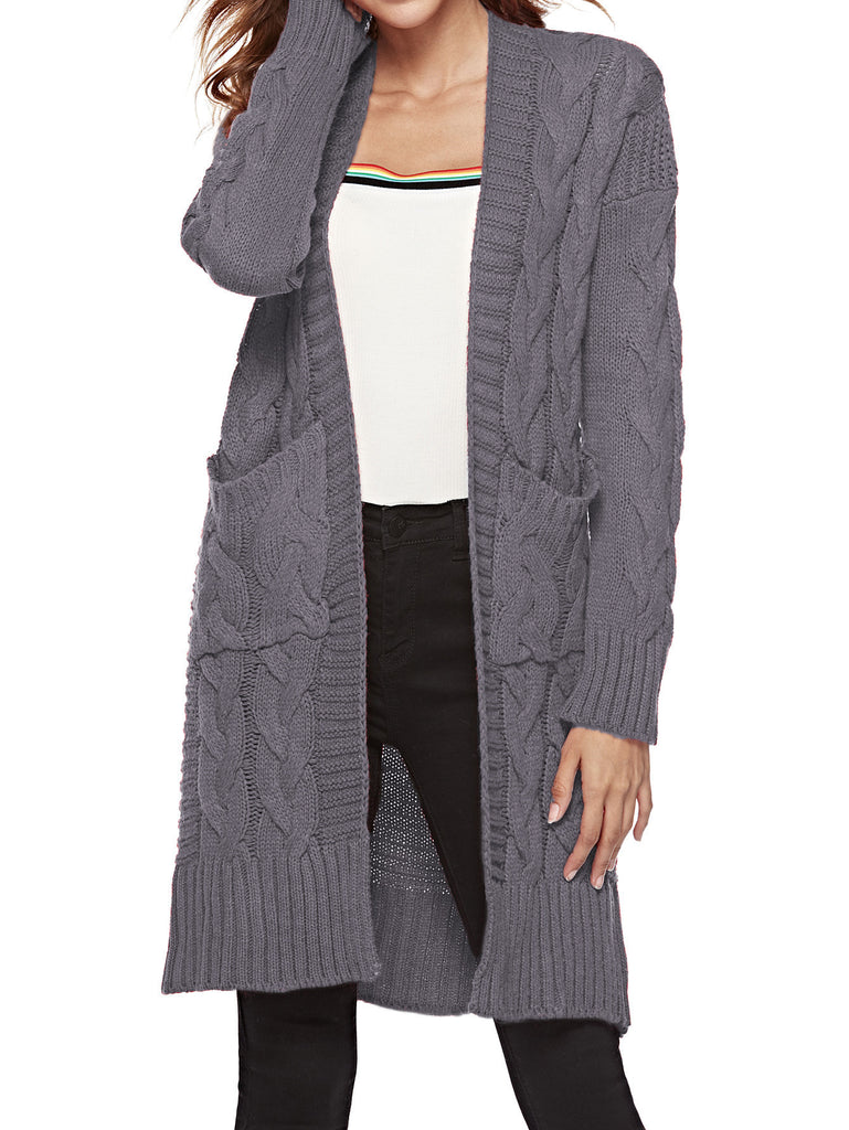 Mid-Length Hemp Pattern Cardigan Sweater Coat