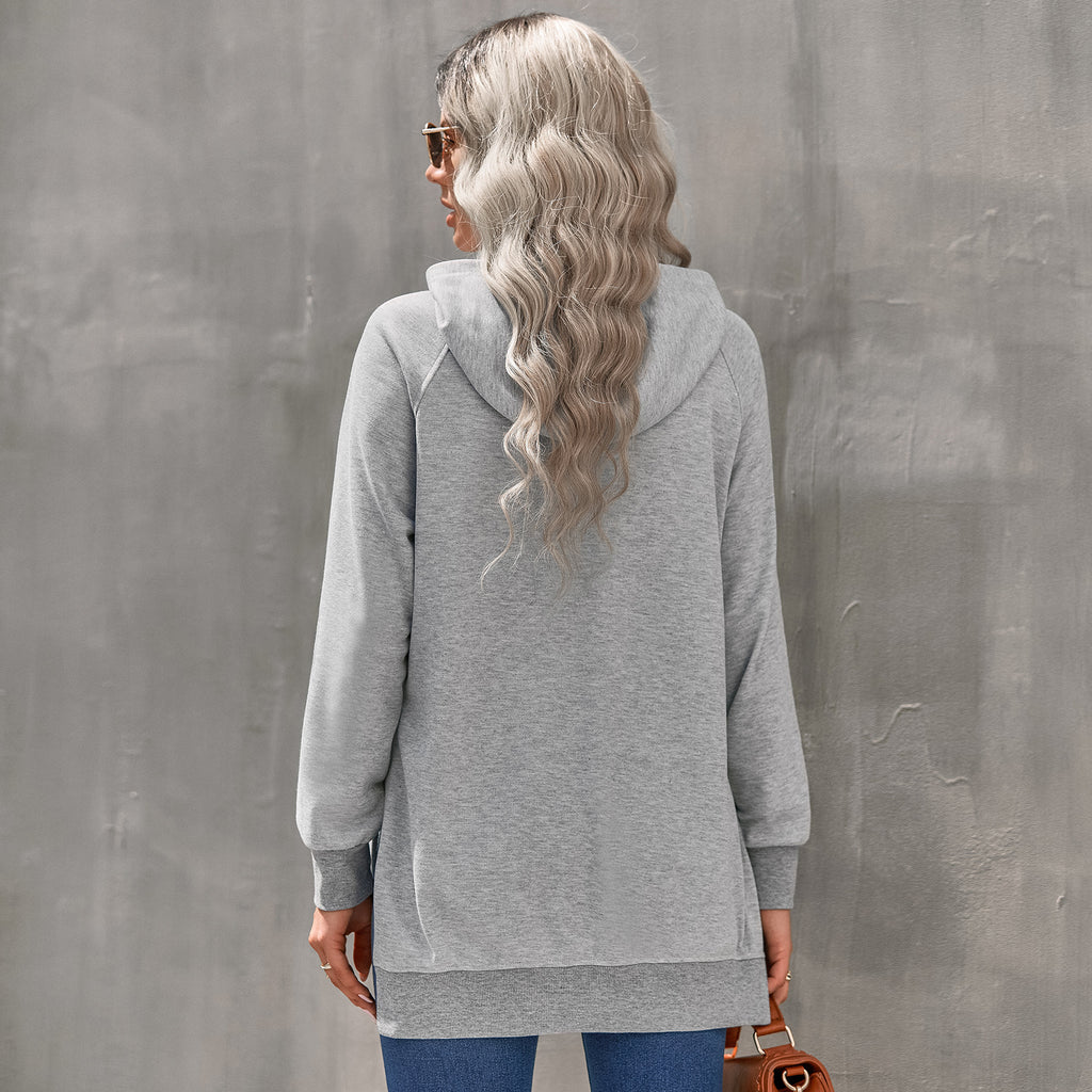 2022 Autumn Winter New Top Women's Fashion Hooded Pullover Solid Color Hoodie