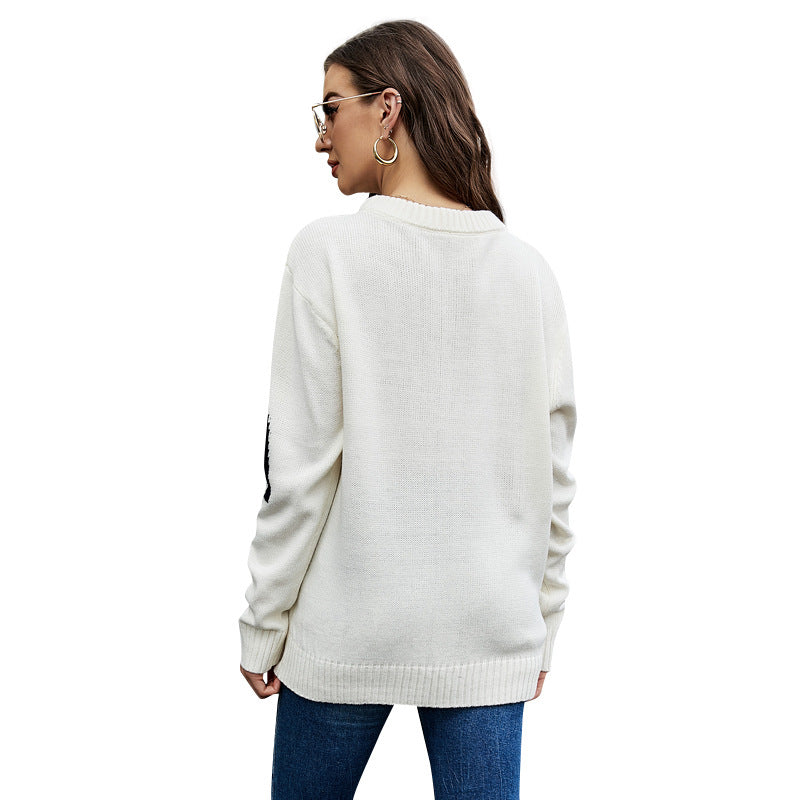 Loose Pullover Sweater round Neck Long Sleeve Knitted Sweater