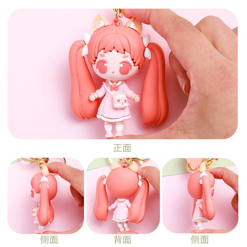 JK Cat Ear Girl Epoxy Keychain Cute Girlish Schoolbag Pendant Creative Cartoon Key Ring Pendants