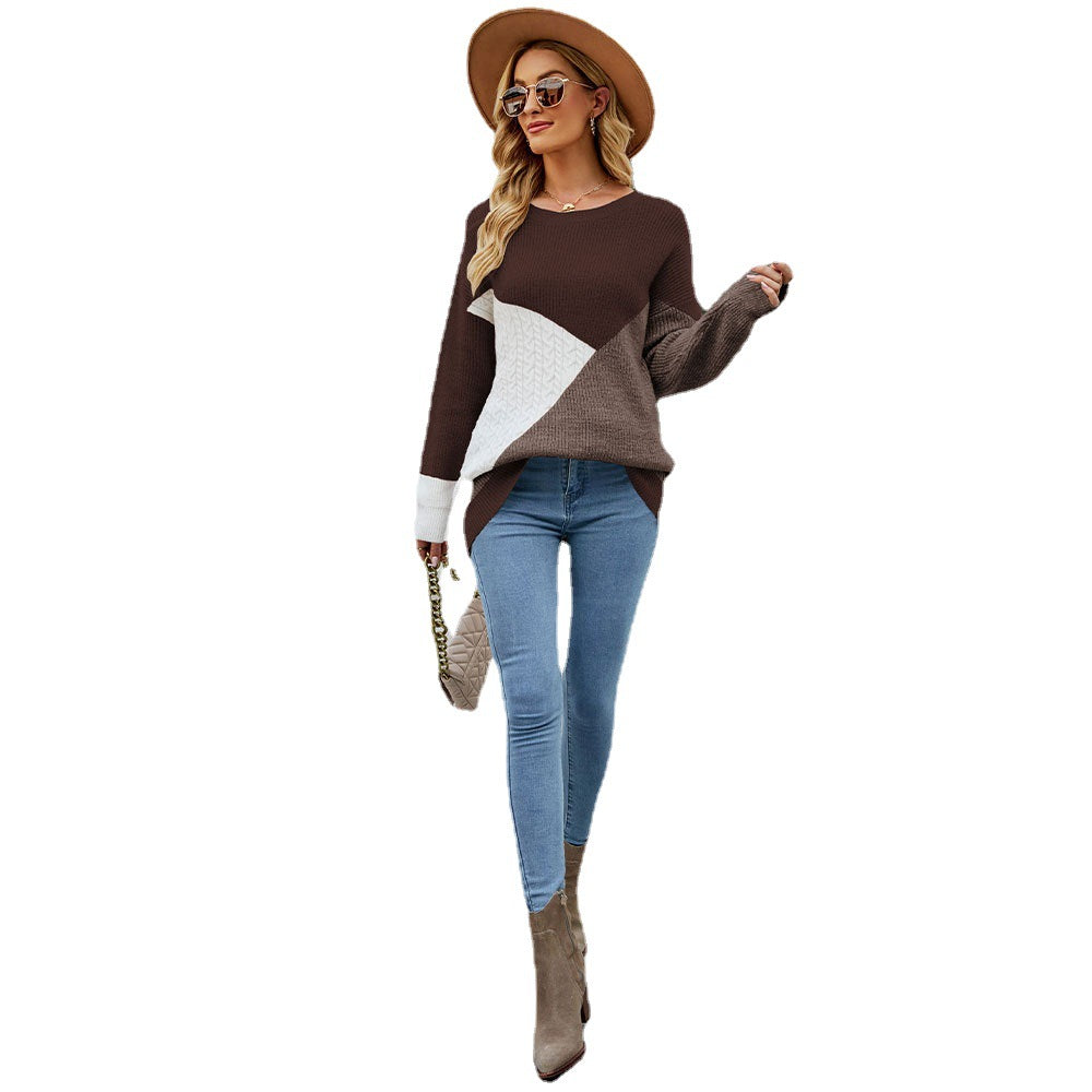 Personality round Neck Color Matching Women's Knitwear Loose Large Size Pullover Sweater for Women