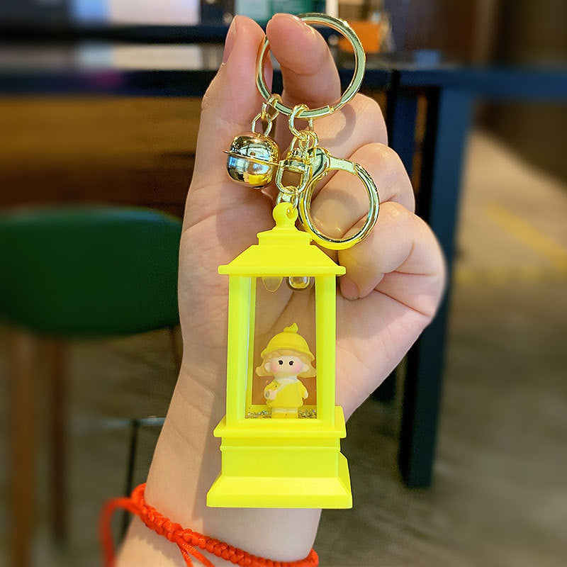 Creative Quicksand Bottle Flashing Light Keychain Pendant Cute Cartoon Small Tower Pavilion Night Light Student Schoolbag Pendant Small Gift
