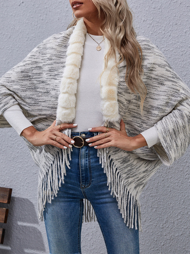 Fur Collar Fur Stitching Irregular Sweater Coat for Women