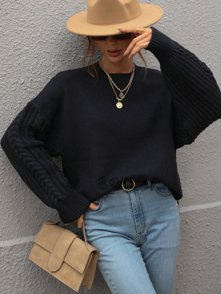 Solid Color Knitwear Women's Long Sleeve Thick Needle round Neck Twisted String Top European and American Sweater Women