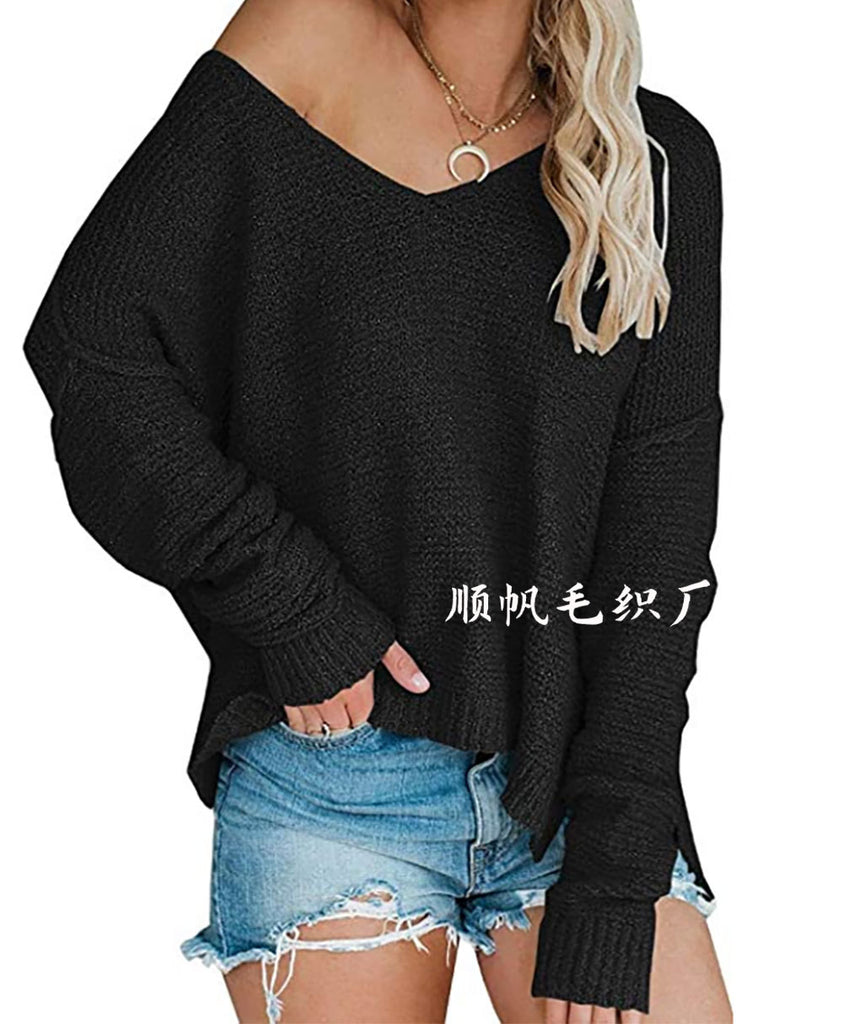 V-neck Loose Sweater Large Size Fashion Pullover Sweater for Women