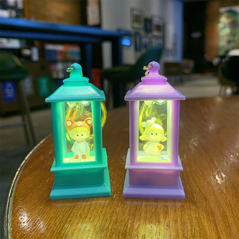 Creative Quicksand Bottle Flashing Light Keychain Pendant Cute Cartoon Small Tower Pavilion Night Light Student Schoolbag Pendant Small Gift