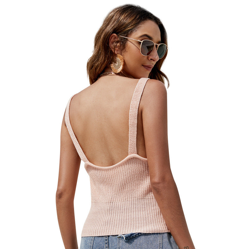 Slim-Fit Twisted Knitted Camisole European and American Sexy Personalized Design V-neck Vest