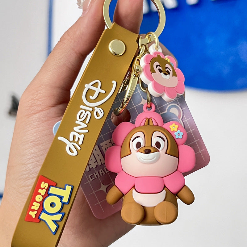 Creative SUNFLOWER Bear Keychain PVC Pendant Internet Celebrity Small Gift Backpack Hanging Ornament Doll Strawberry Bear Doll