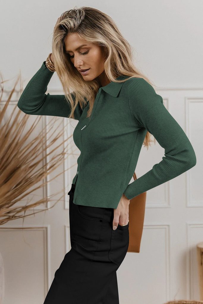 European and American Fashion Women's Wear Wear Autumn New Zipper Sunken Stripe Lapel Cardigan Coat Classic Style All-Matching Sweater