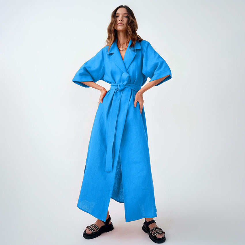 Stomach Blanket Style Suit Skirt Fashion Women's Wear Cotton and Linen Dress A- line Dress European and American Waist Dress