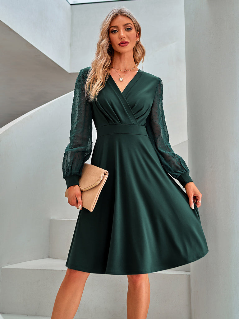 2022 autumn and winter new trend V-neck solid color jacquard dress
