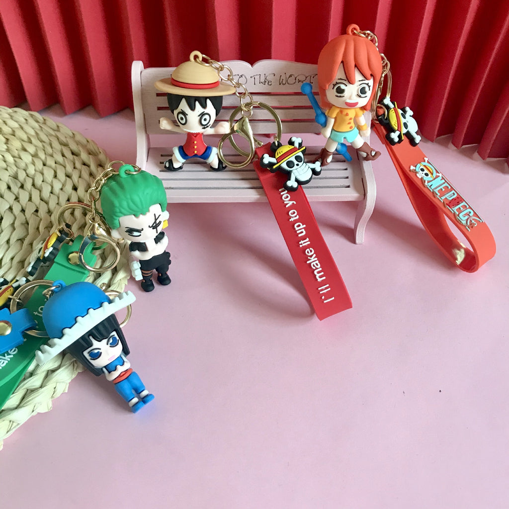 PVC One Piece King of the Sea Keychain Luffy Zoro Nami George Joba Robin Couple Pendant Hanging Ornaments