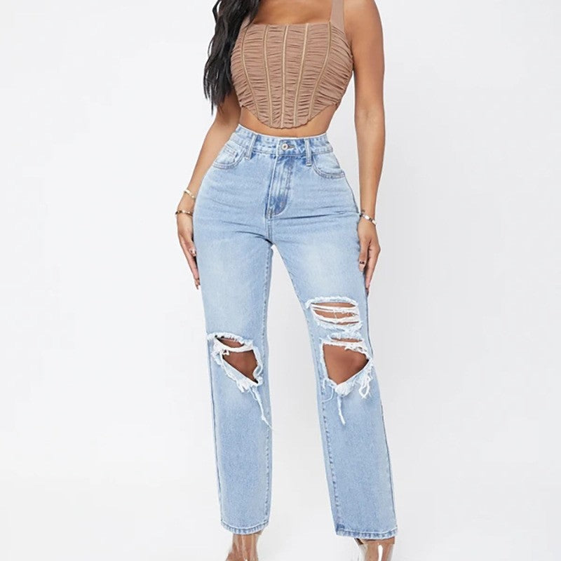 Bestseller Jeans Women's Ripped Washed High Waist Loose Wide-Leg Pants