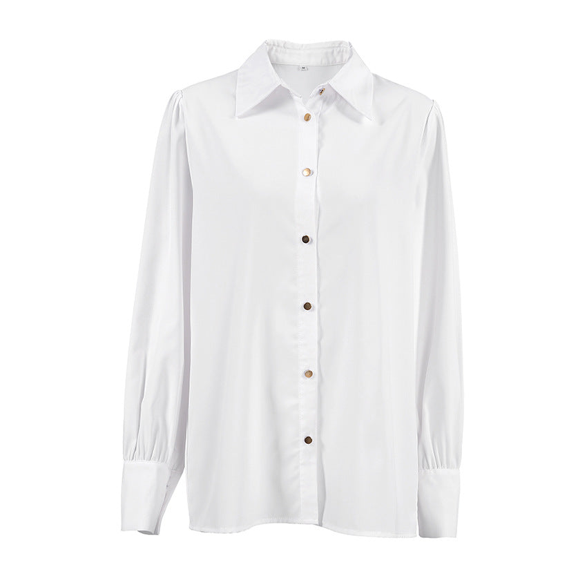 White with Lapel Shirt High-End Non-Ironing Anti-Wrinkle Commuter Versatile Long Sleeve Shirt Women