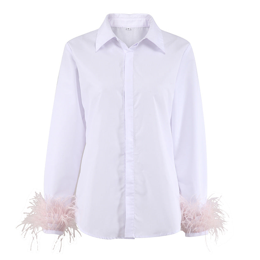 Feather Shirt European and American Fashion Cardigan Tops Commuter Elegant Party Style Women