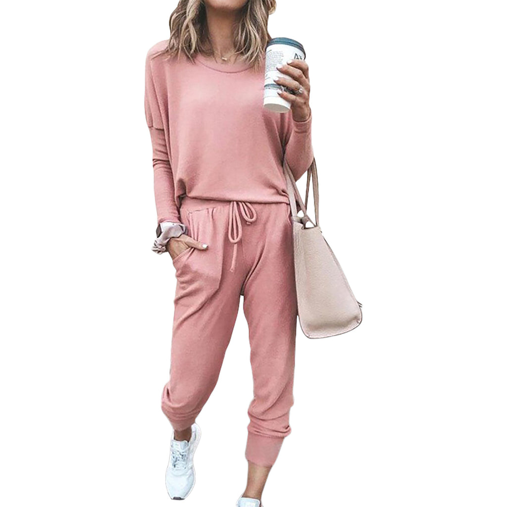 X9320 Solid Color Long-Sleeved T-shirt Two-Piece Sports Suit