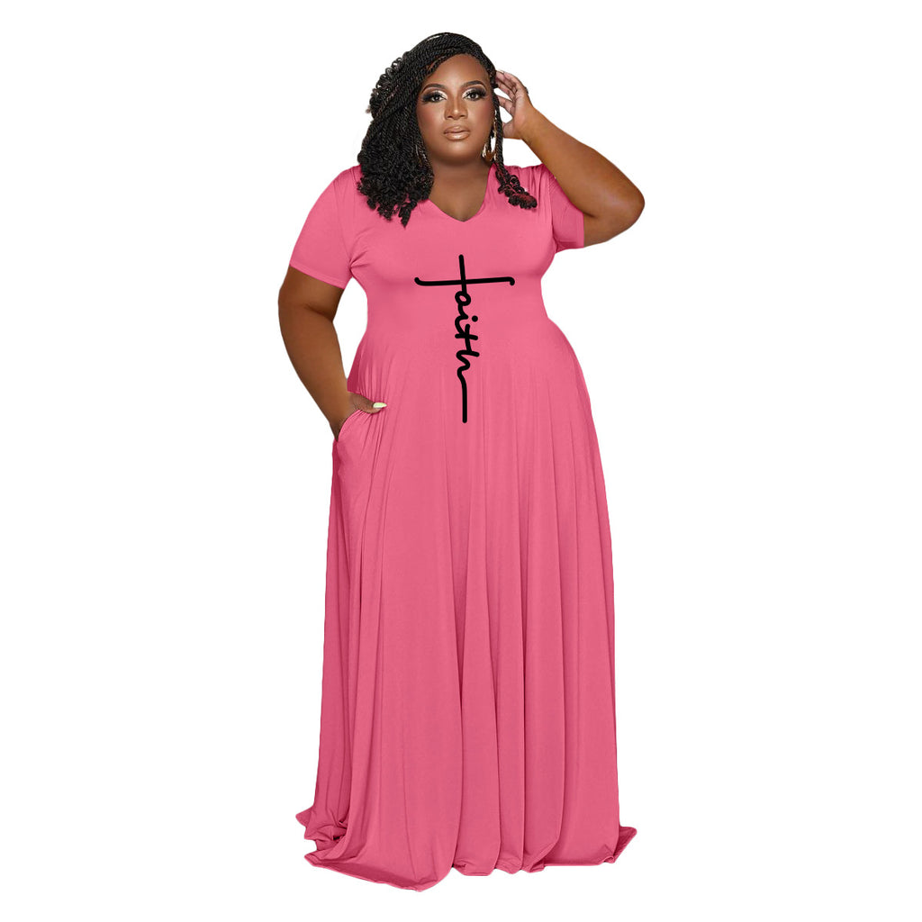 Bestseller plus Size Dress Casual Fashion V-neck plus Size Long Dress Women's Clothing