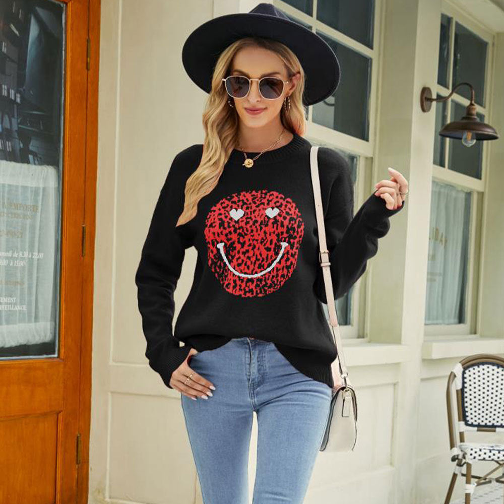Women's New Love Valentine's Day round Neck Sweater Women's European and American Large Size Halloween Sweater